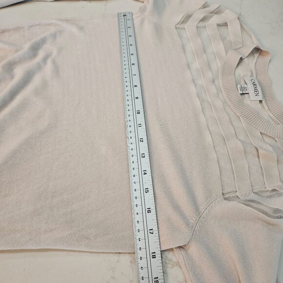 Carmen Marc Valvo Small Sweater Long Sleeve Beige Striped Top - Picture 9 of 9